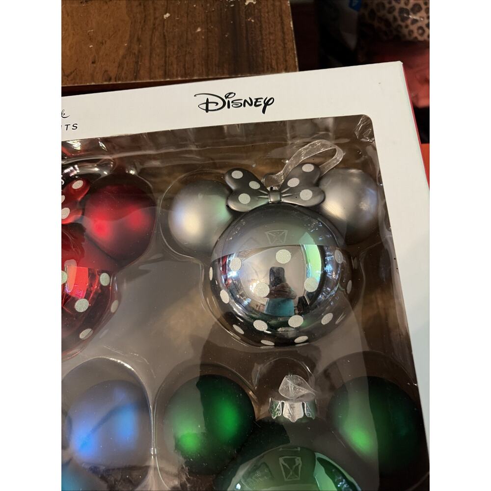 Disney Hallmark Ornaments Minnie Mickey Mouse Ears Christmas Glass 4-Pack NEW - Picture 3 of 5